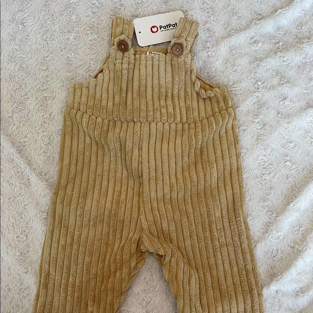 NWT PatPat 6-9mo Bibs Overalls Tan Corduroy Style Kids One Piece